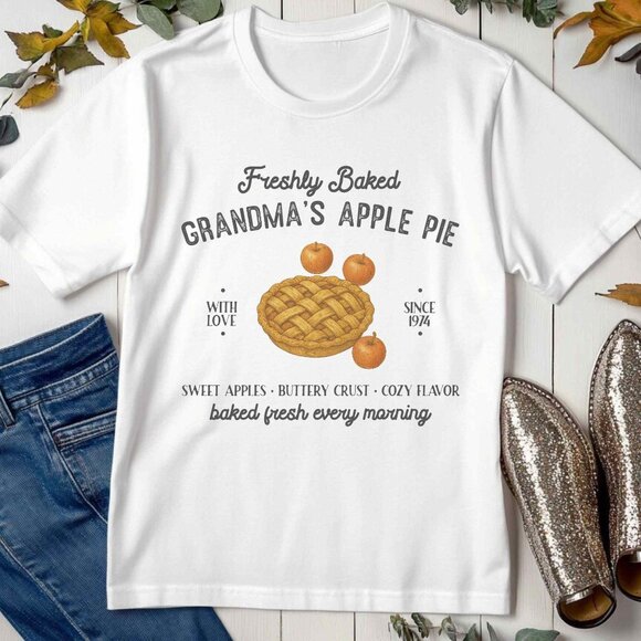 Fall Apple Pie Graphic Tee Autumn Vintage Farmers Market Style T-Shirt - Picture 3 of 4